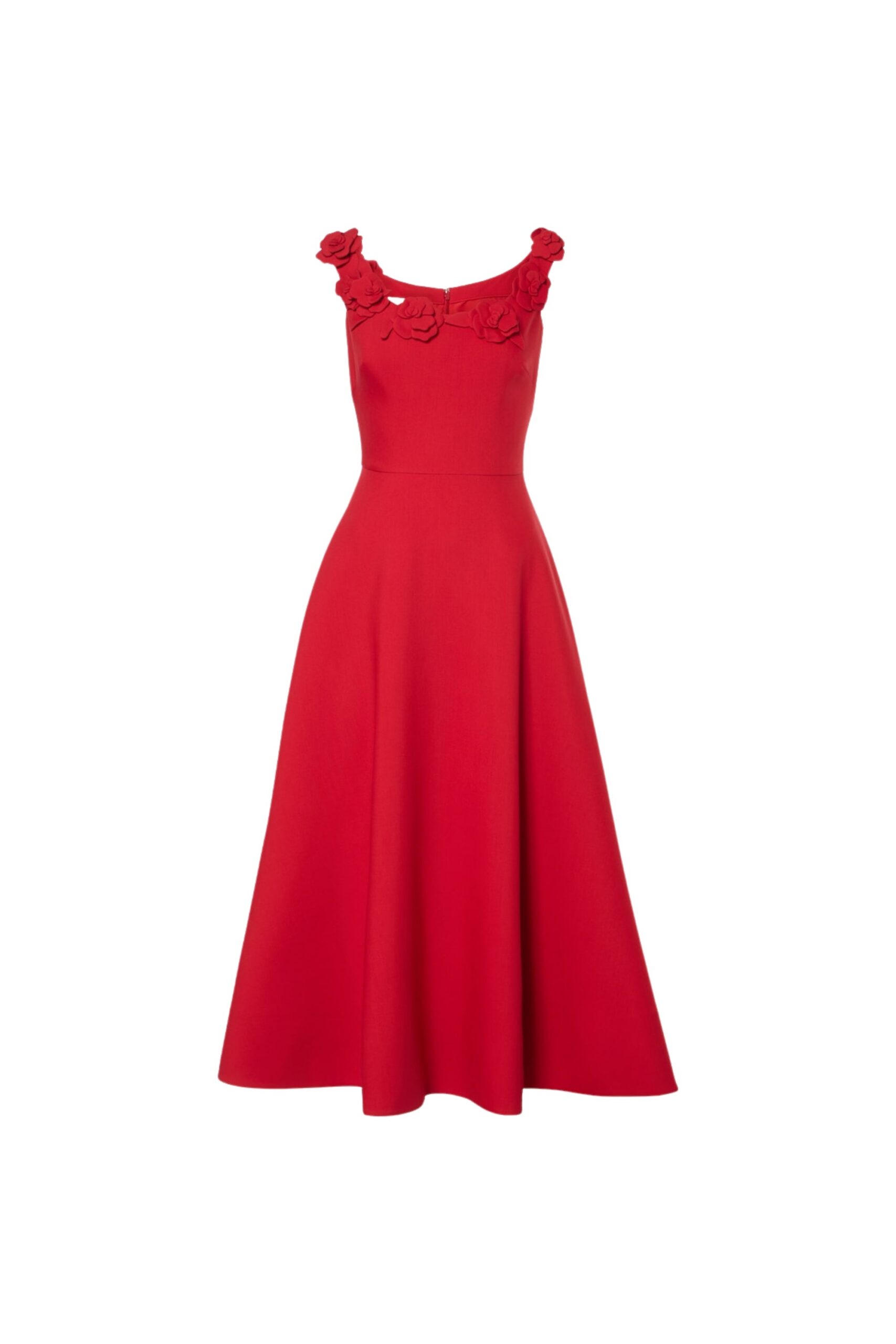 RED EMBELLISHED FLORAL MIDI DRESS FOR PARTY