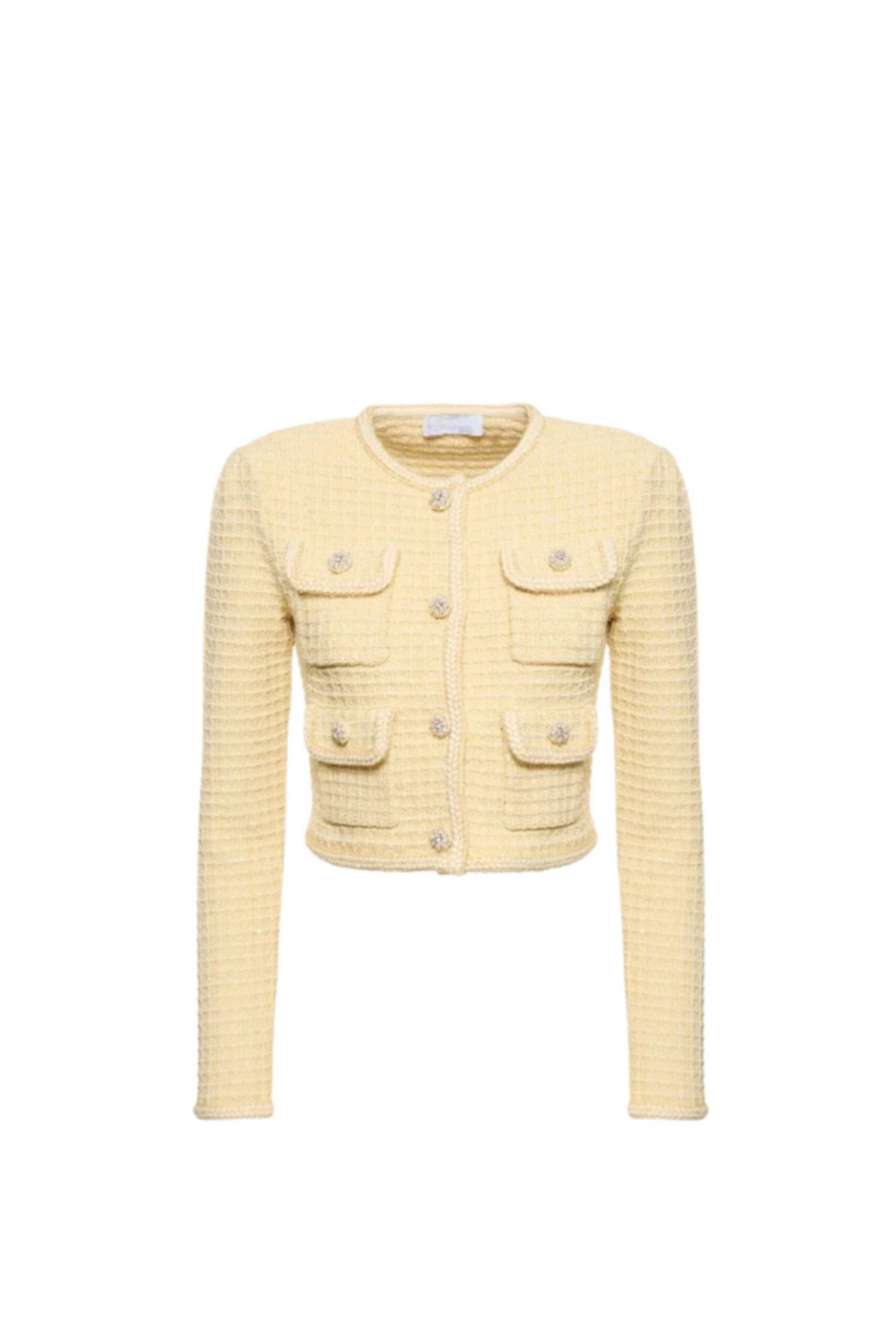 YELLOW TEXTURED KNIT BLAZER OUTFIT