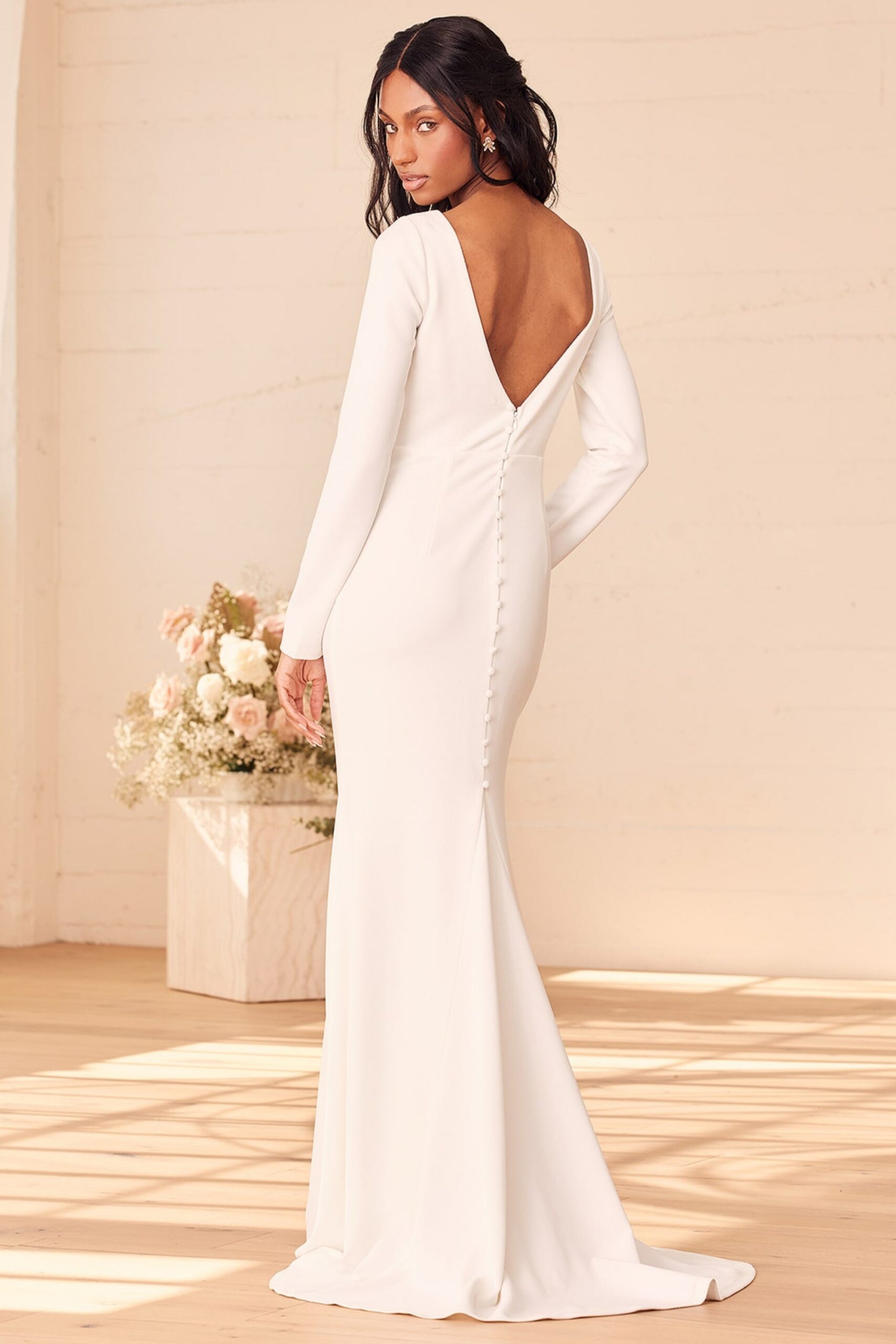 WHITE MERMAID MAXI DRESS LONG SLEEVE FORMAL