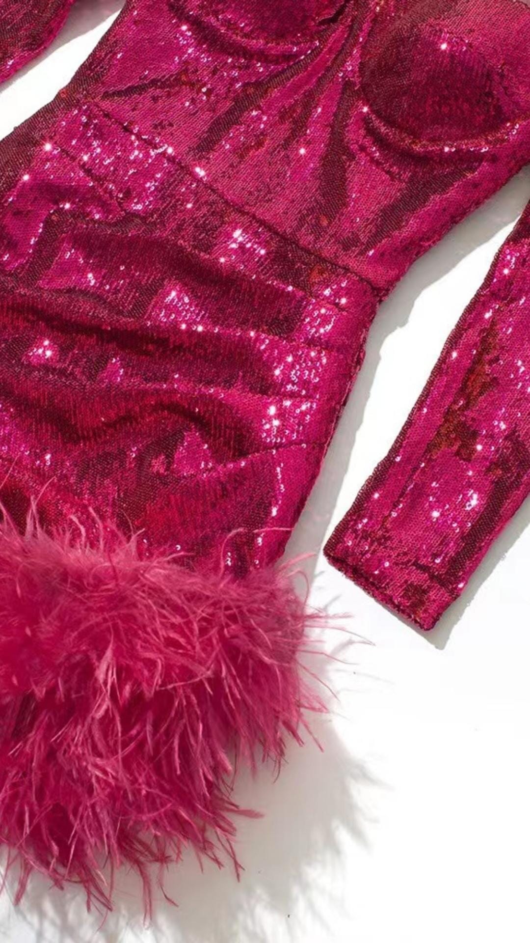 SEQUIN PINK FEATHER MINI DRESS FOR PARTY