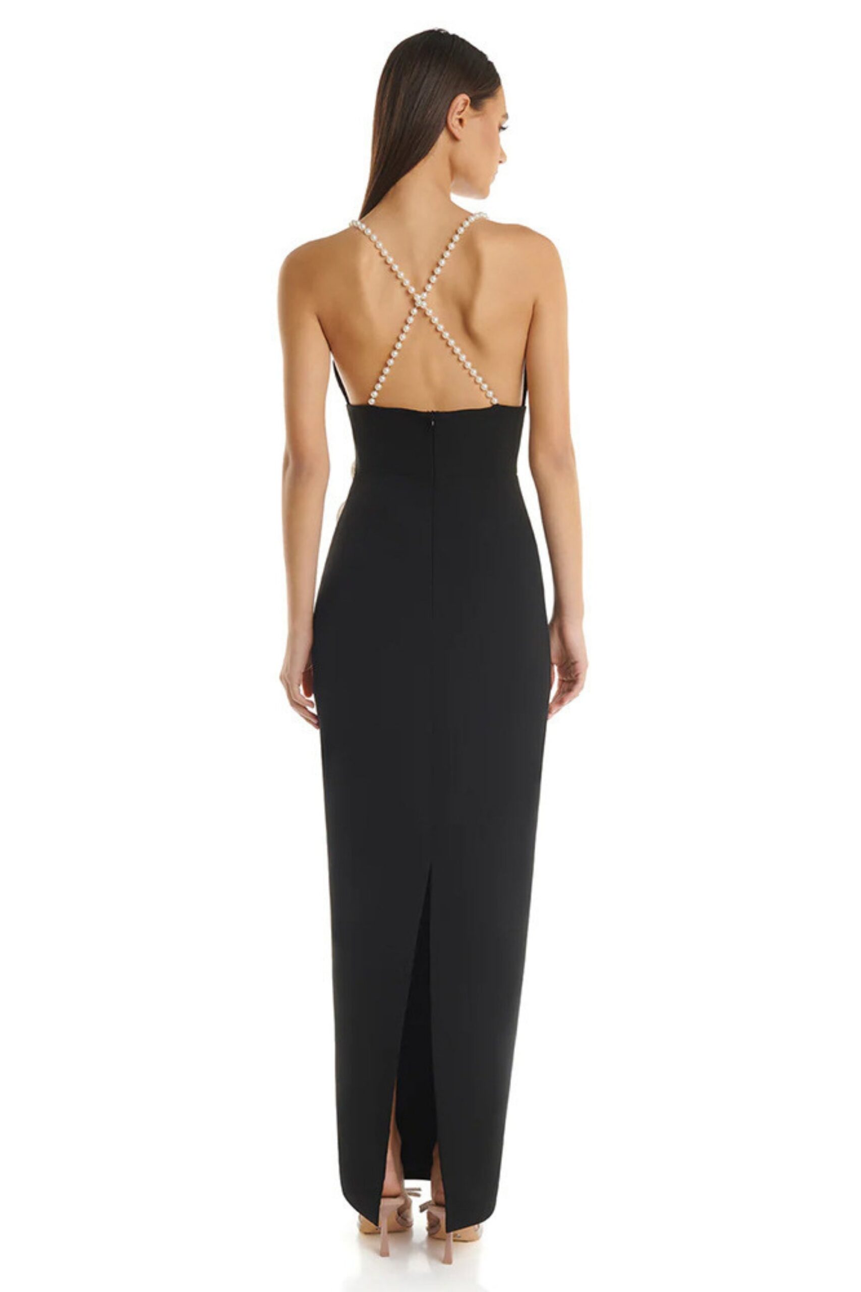 3D FLOWER MAXI DRESS, BLACK, EVENING