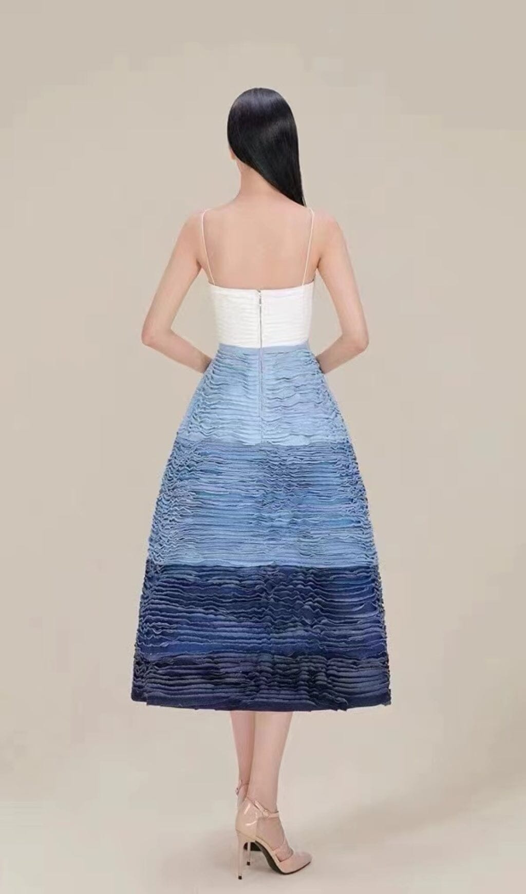BLUE RIPPLE HALTER MIDI DRESS FOR WEDDING
