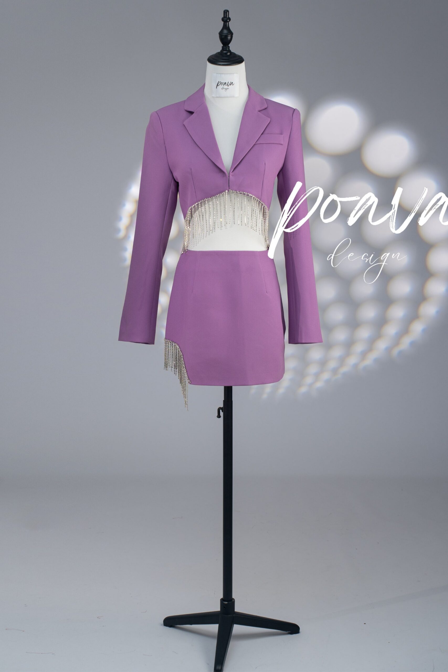 PURPLE CRYSTAL FRINGE 2PC SET PARTY OUTFIT