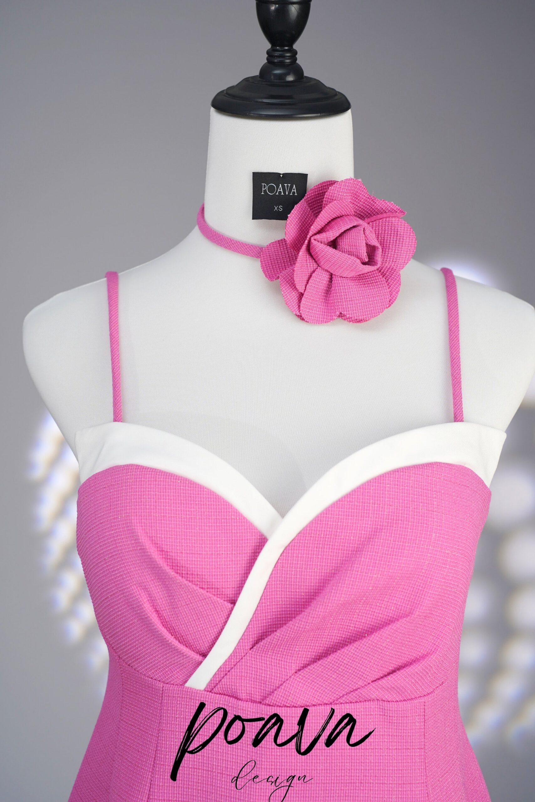 HOT PINK STRAP ROSE MINI DRESS FOR PARTY