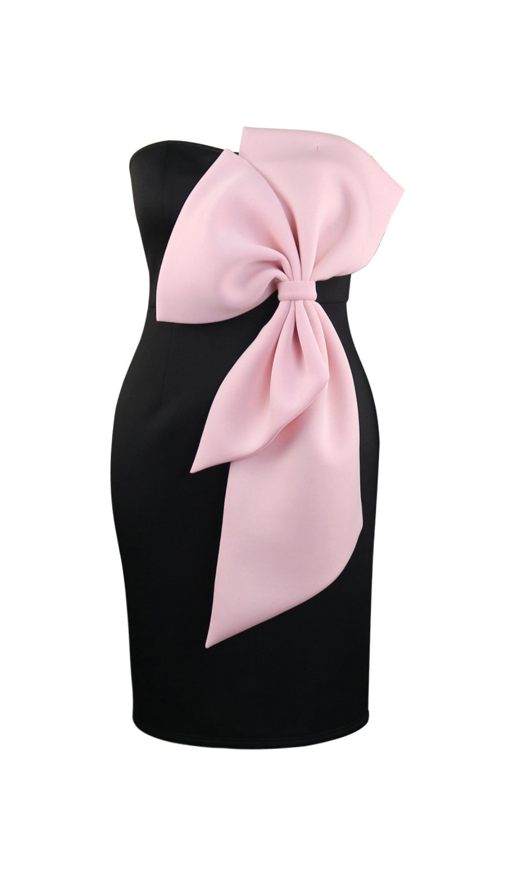 3D BIG BOW STRAPLESS MIDI BLACK DRESS