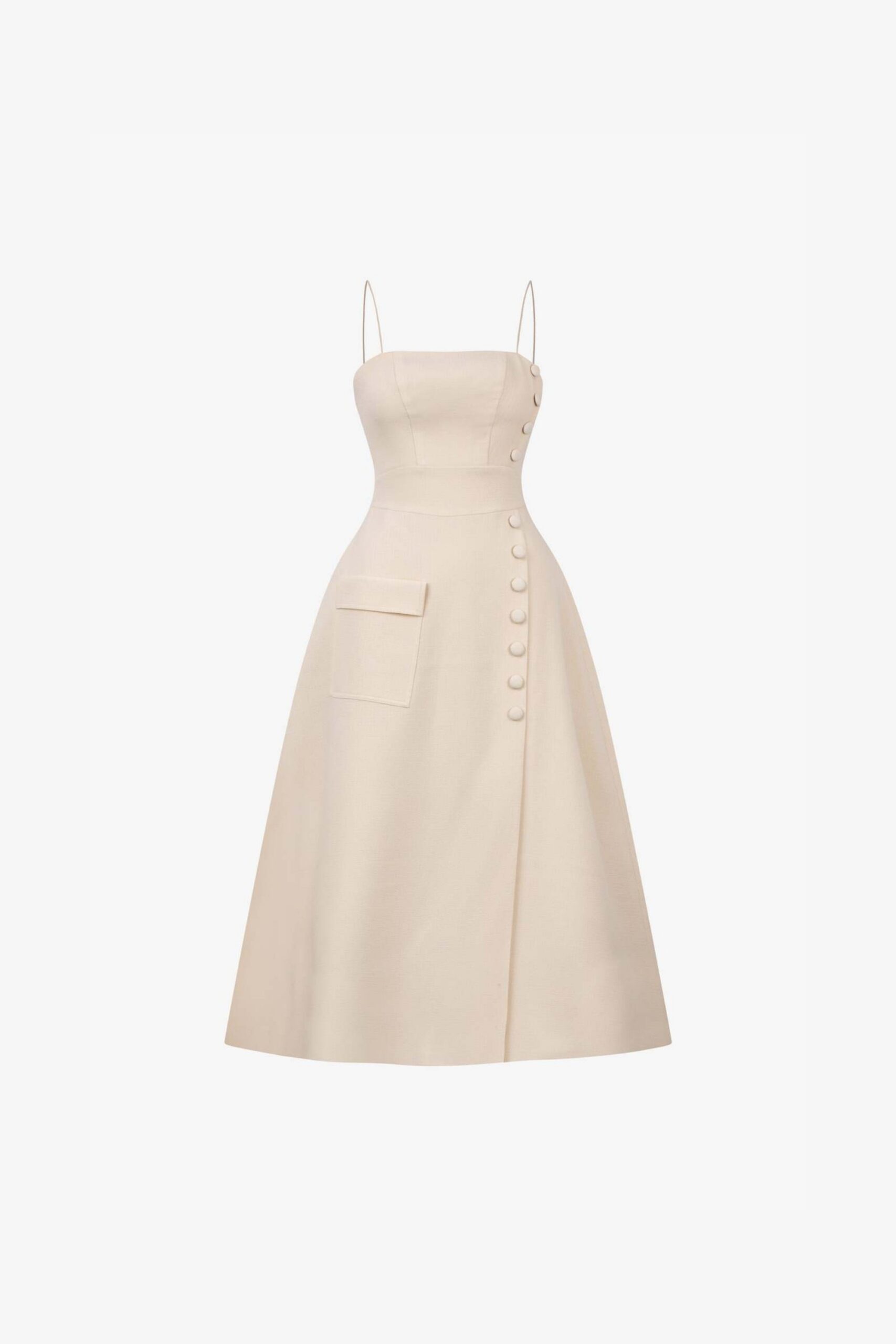 ELIO CREAM BUTTON MIDI DRESS, ELEGANT OCCASION