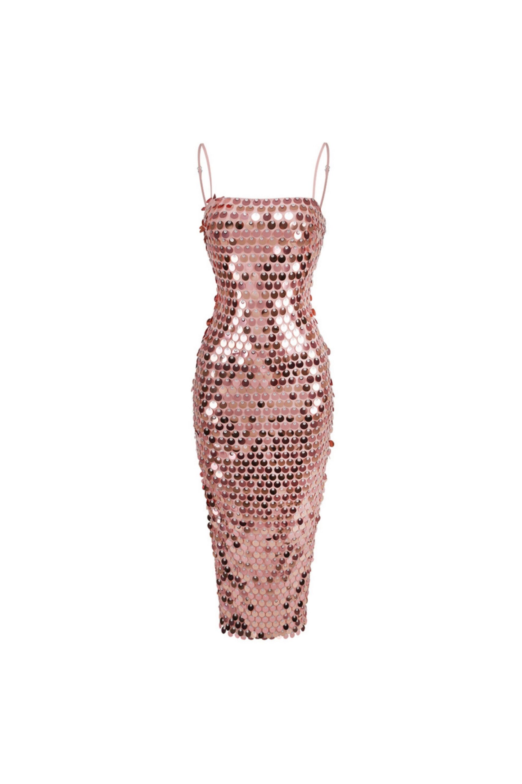 SEQUIN STRAP MIDI DRESS FOR EVENING PARTY