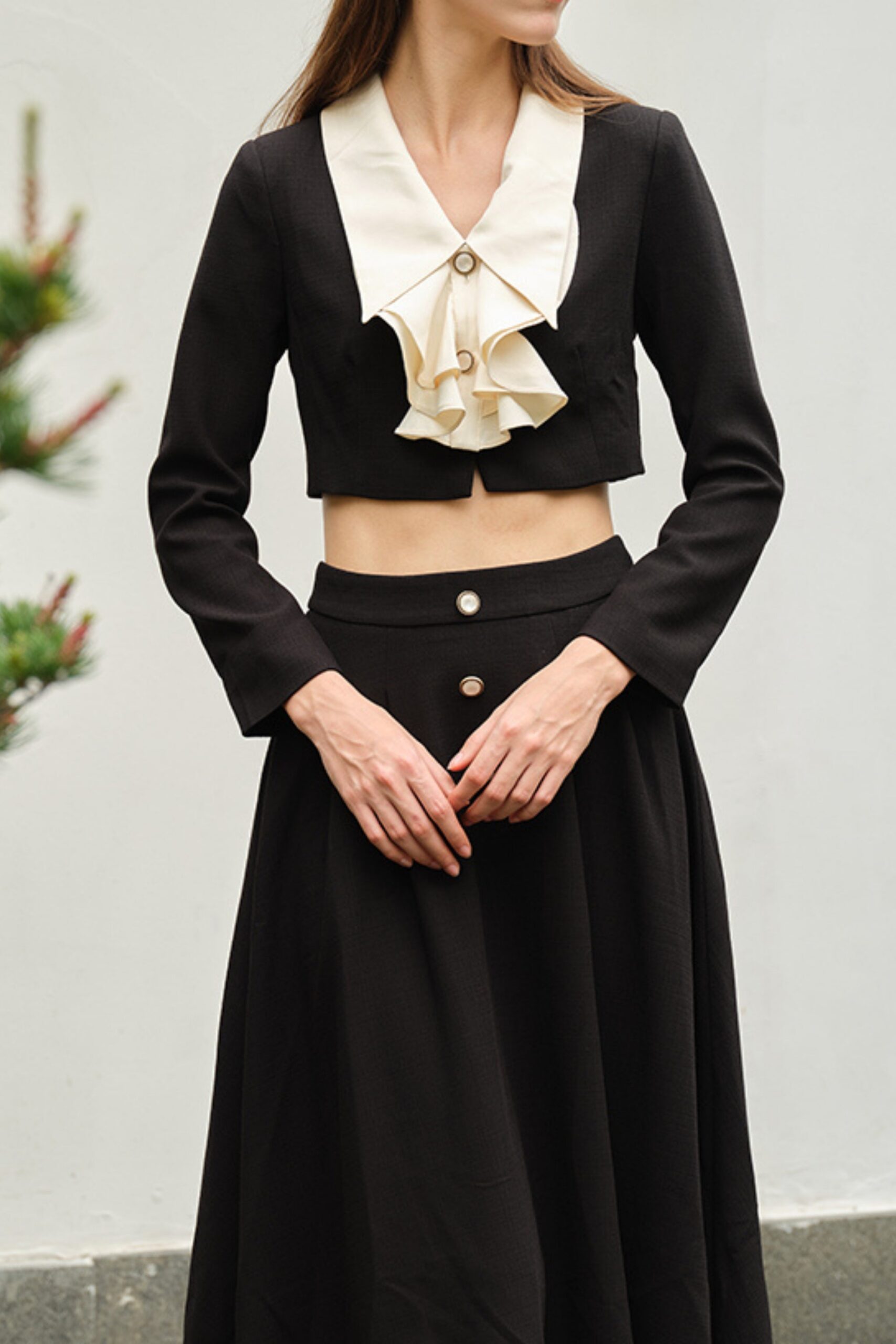 BLACK MIDI DRESS SET WITH BUCKLE