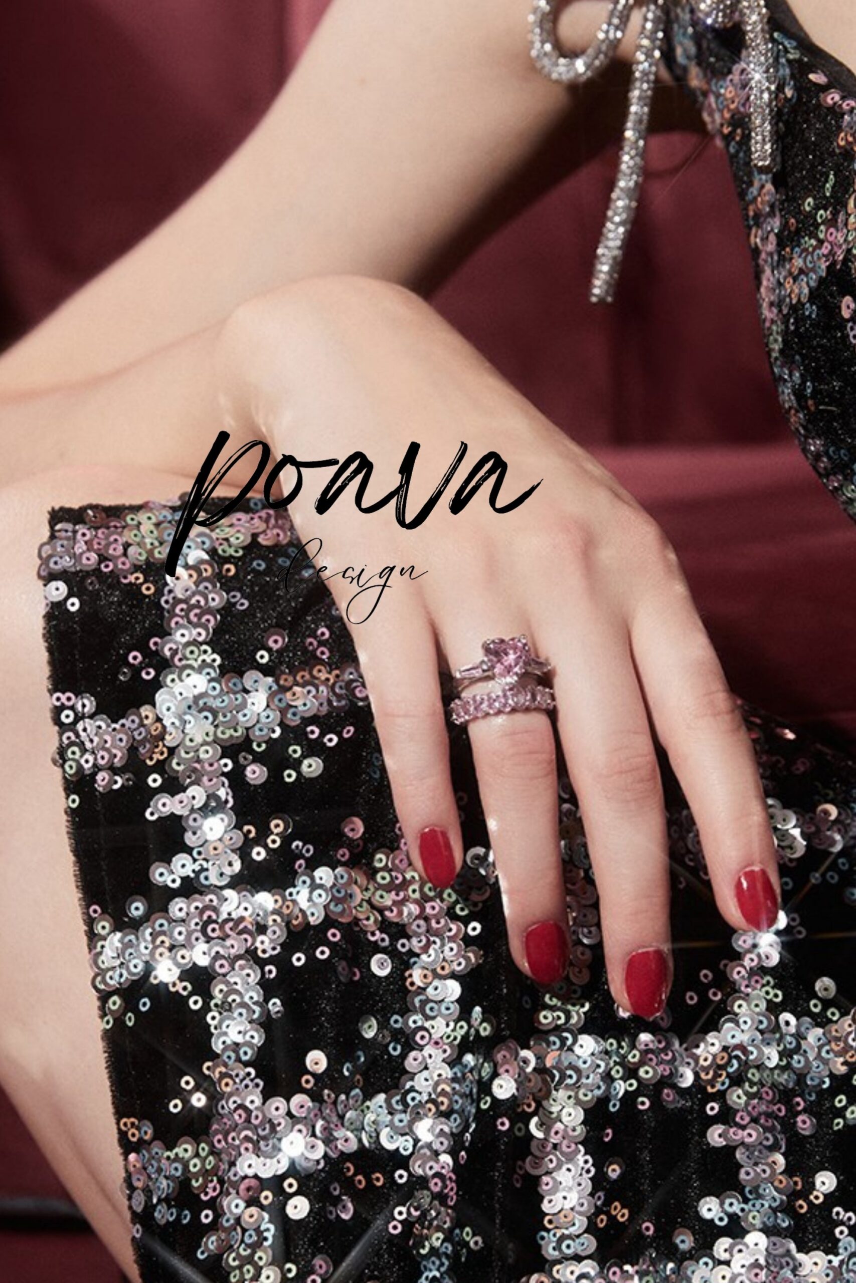 PINK DIAMOND RING, EMBELLISHED EVENING STATEMENT