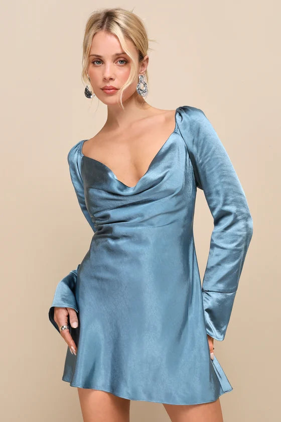11084941_2286611 SENSUAL SATIN COWL NECK MINI DRESS IN SLATE BLUE