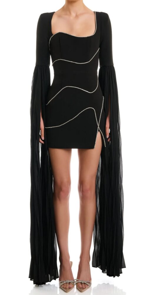 crystal-stripe bodycon mini dress in black