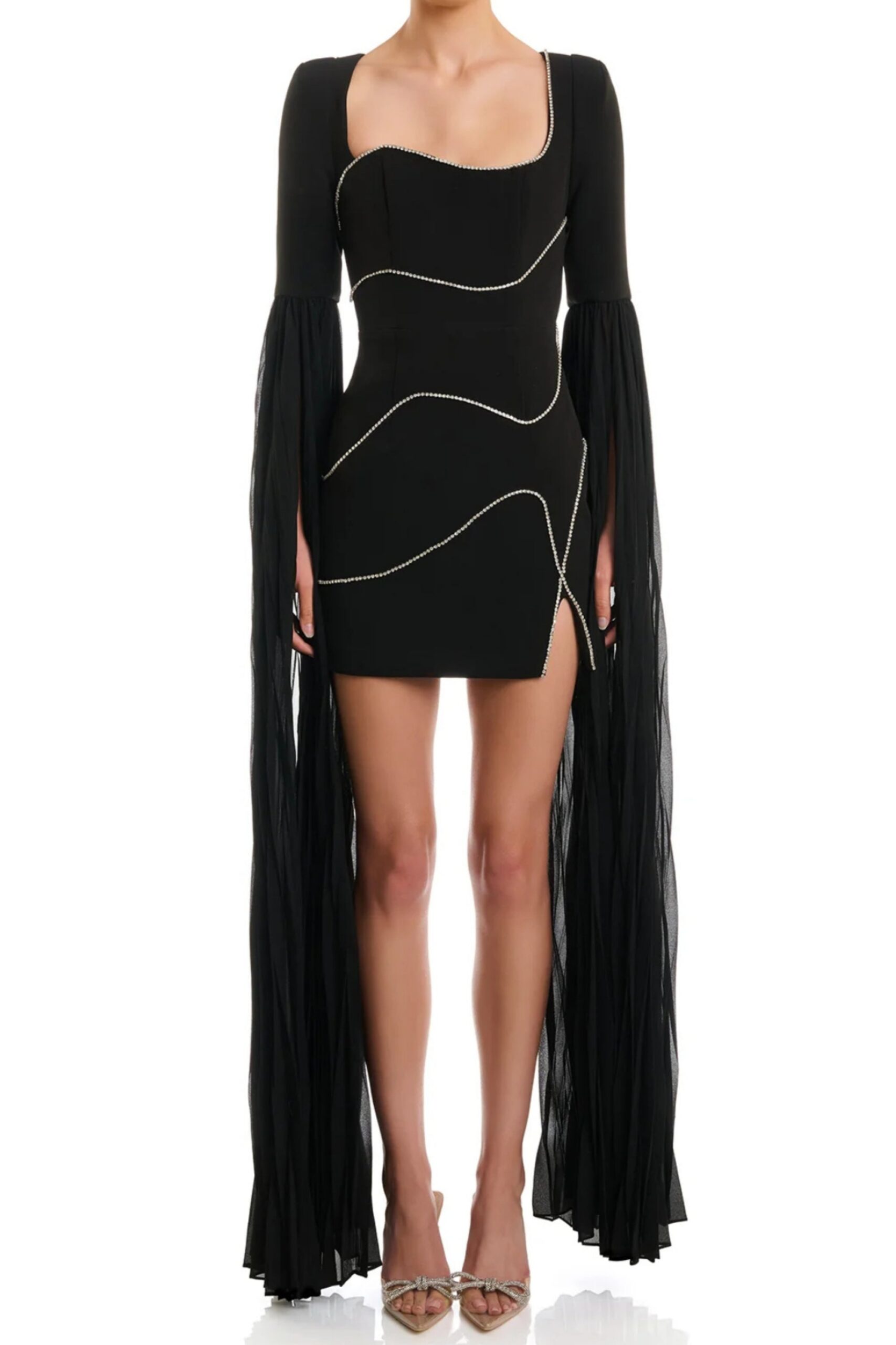 crystal-stripe bodycon mini dress in black