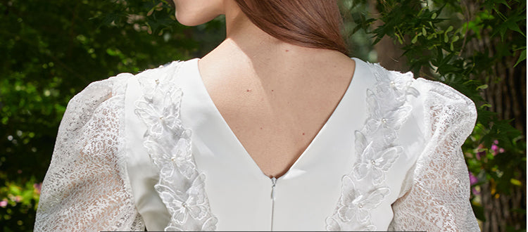 WHITE LACE V-NECK MINI DRESS FOR WEDDING