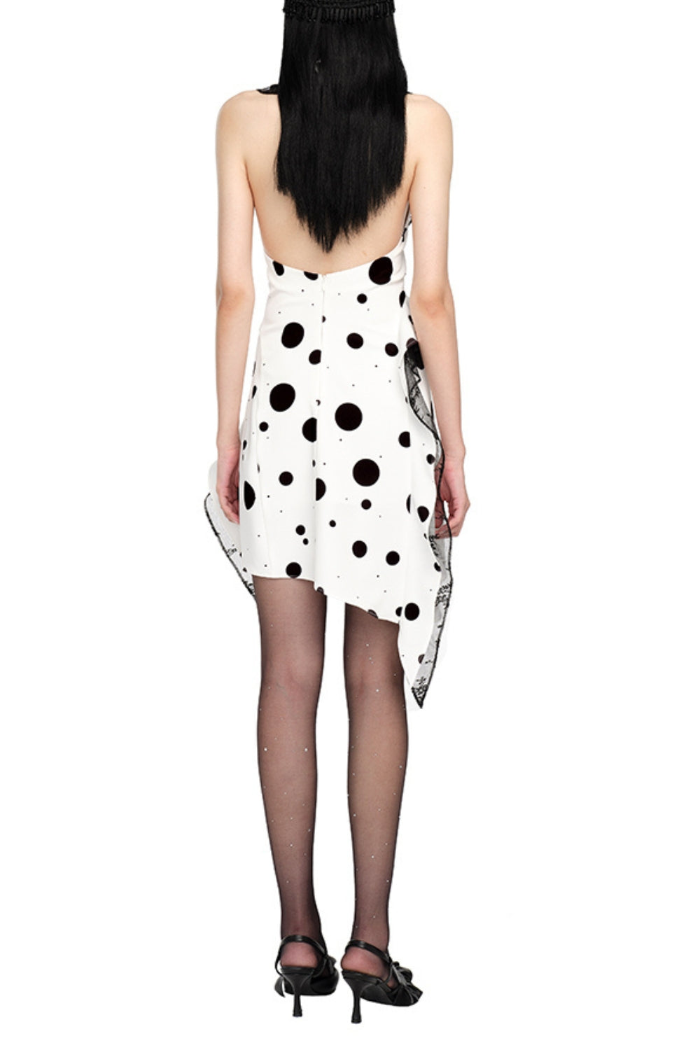 PHOENIX WHITE POLKA DOT BACKLESS RUFFLED MINI DRESS