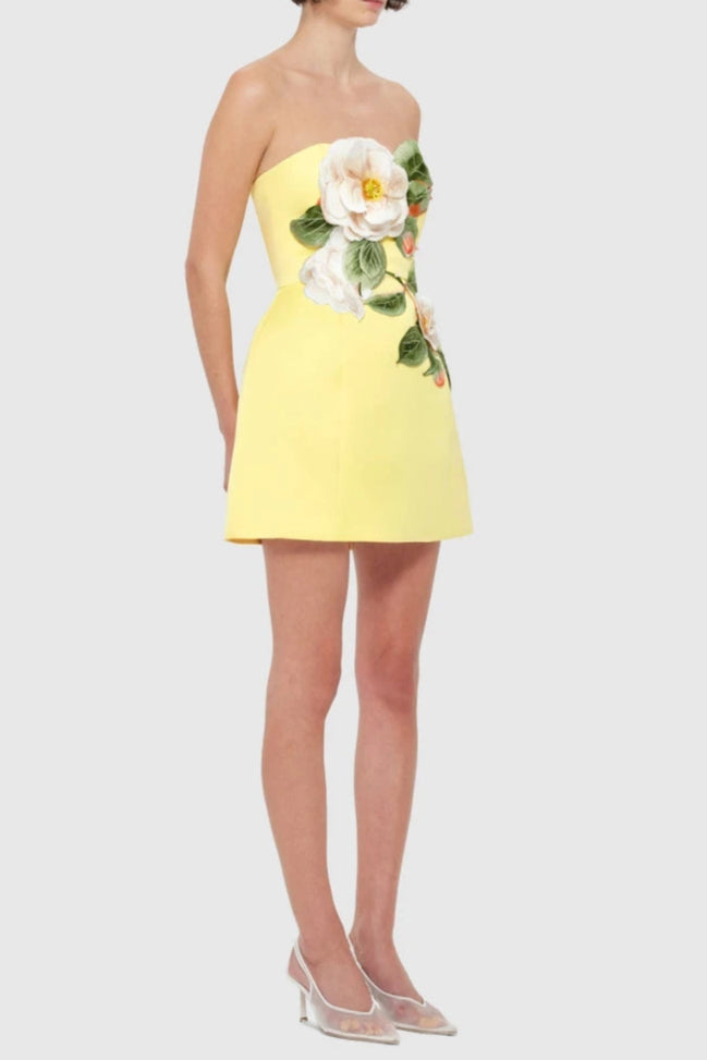 SUZANNE YELLOW FLORAL BUSTIER MINI DRESS