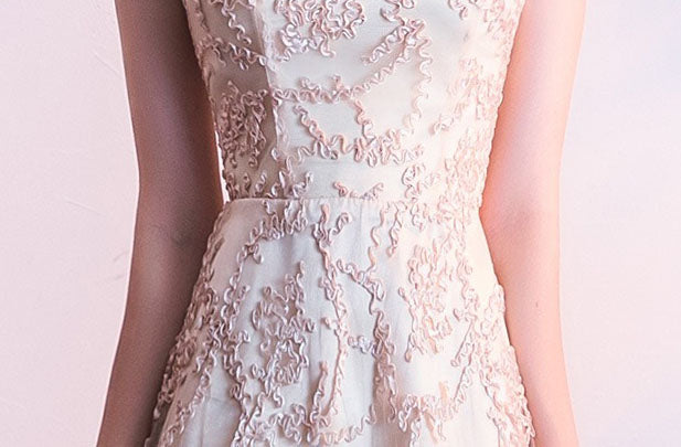 QUEENA CHAMPAGNE LACE EVENING GOWN MAXI DRESS