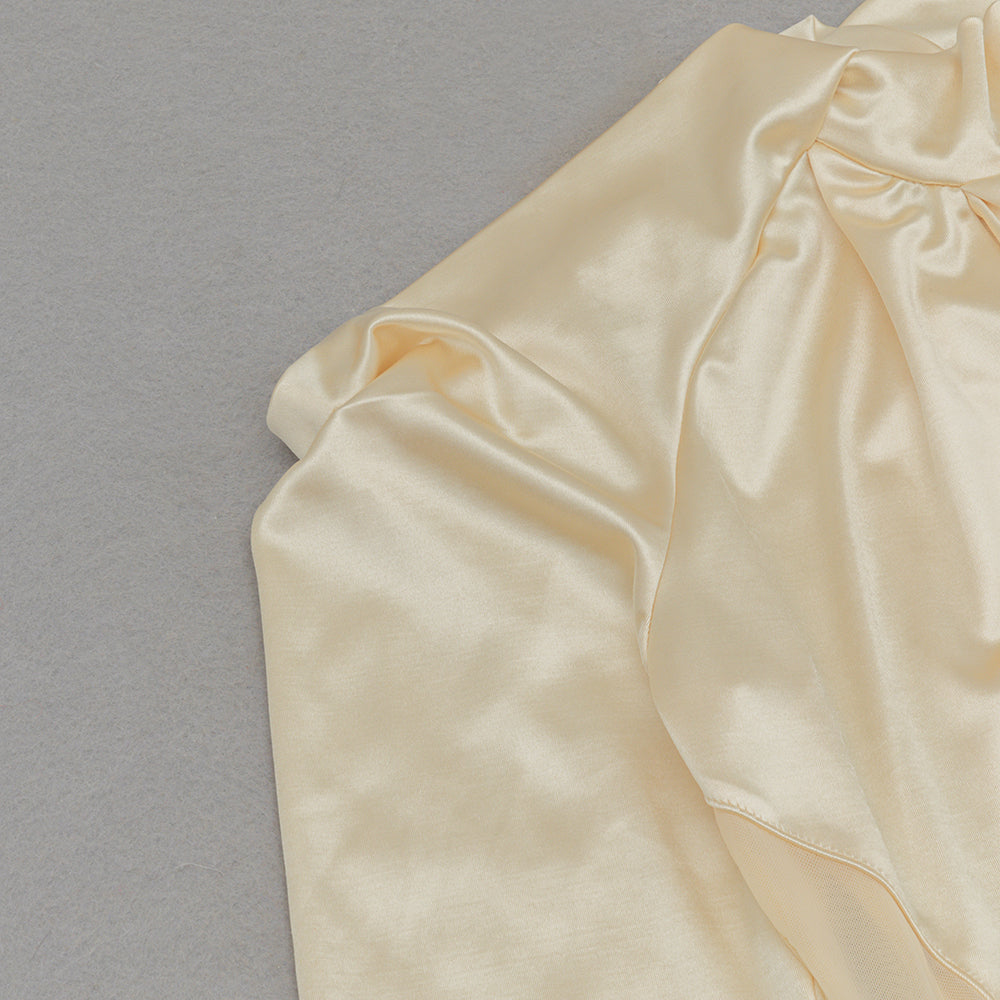 RAE CHAMPAGNE ONE-SHOULDER RUFFLE MAXI DRESS