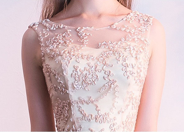 QUEENA CHAMPAGNE LACE EVENING GOWN MAXI DRESS