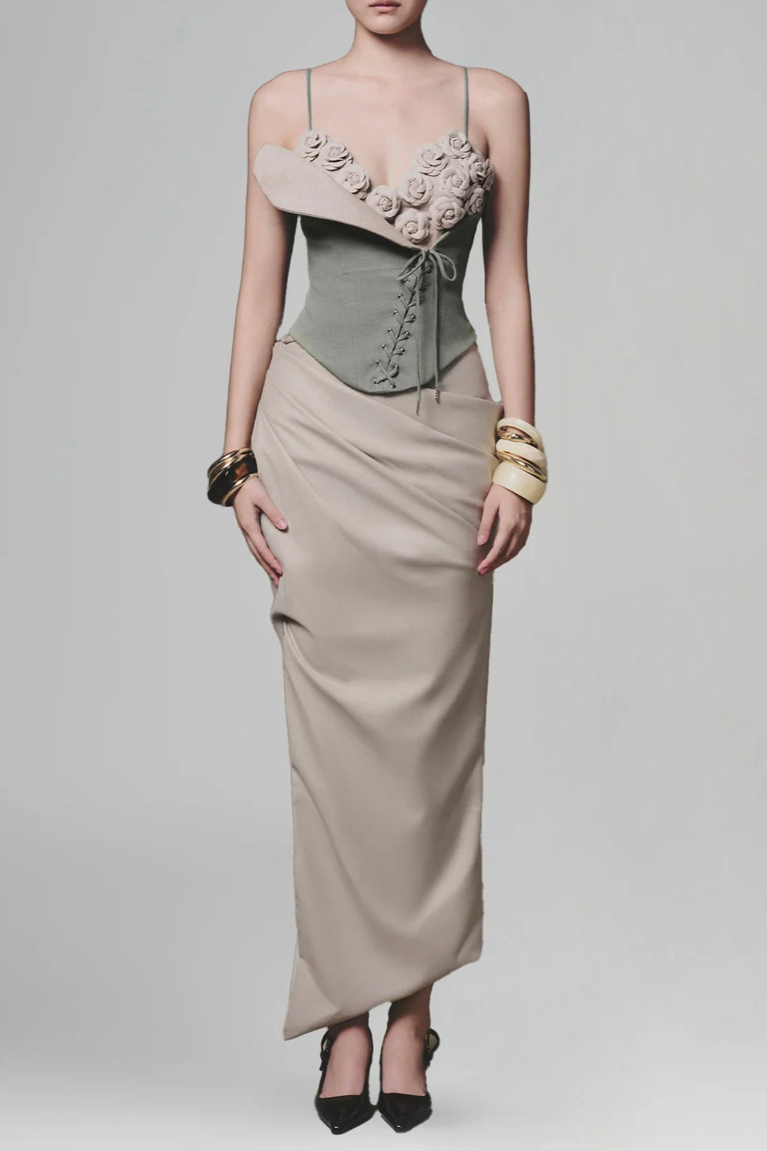 EMILY BLUE MINT CAMELLIA CORSET TOP