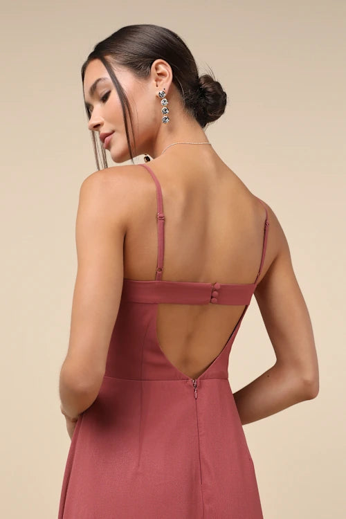 STUNNING GRACE RUSTY ROSE CUTOUT A-LINE MAXI DRESS
