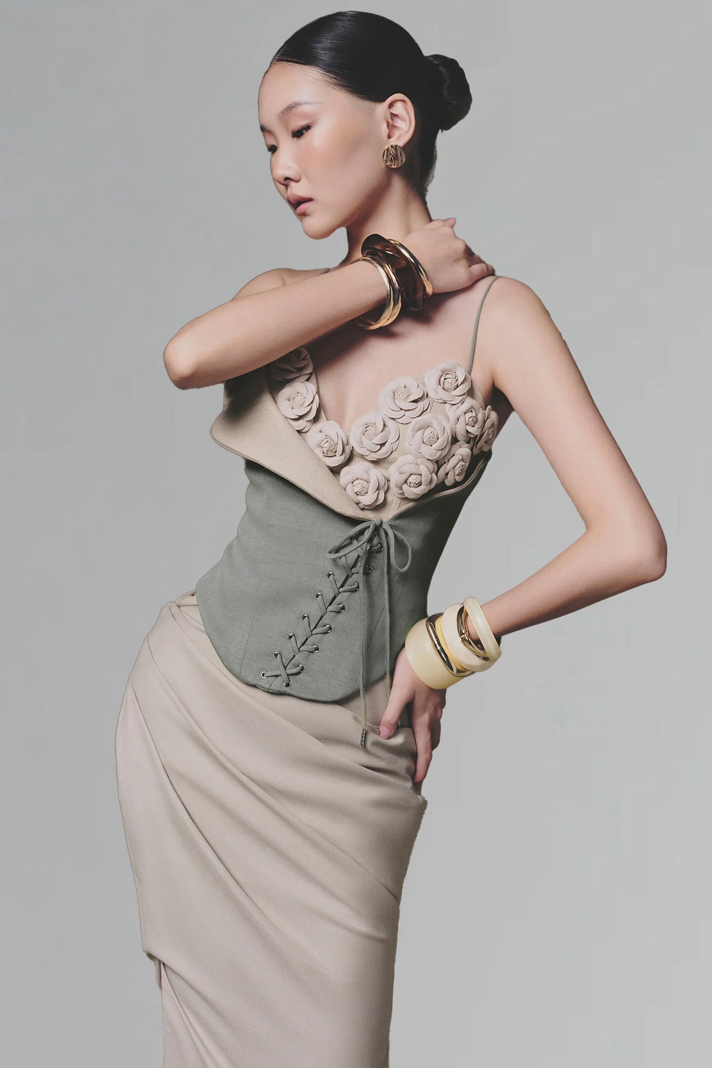 EMILY BLUE MINT CAMELLIA CORSET TOP