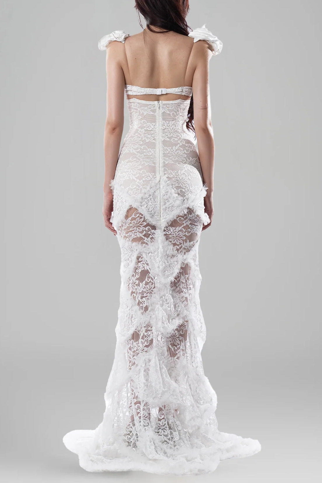 JESSIE WHITE FLORAL BODYCON FISHTAIL MAXI DRESS