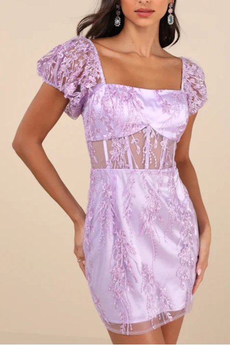11943061_2431731 LAVENDER EMBROIDERED MESH PUFF SLEEVE MINI DRESS