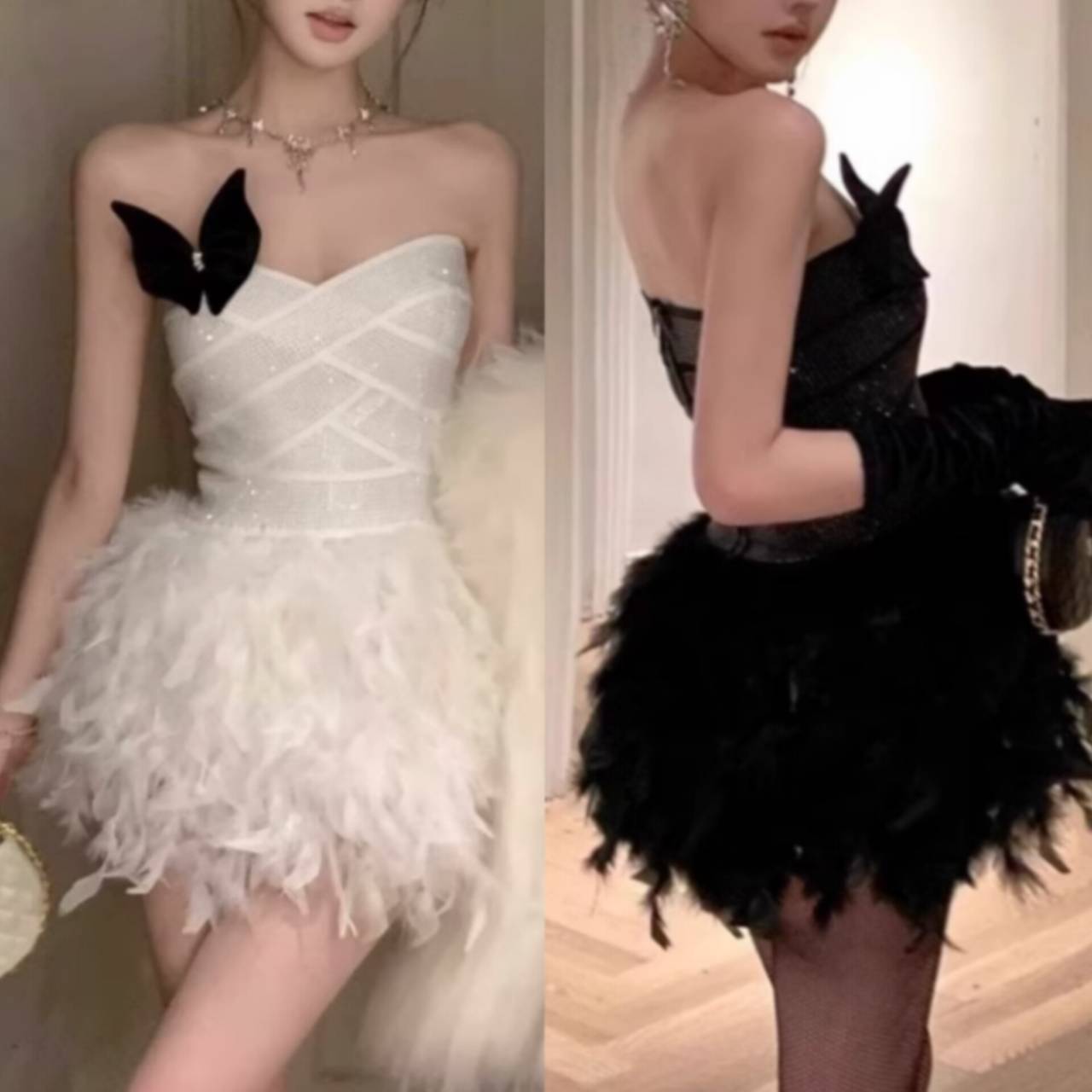 ALISA FEATHER MINI DRESS: PARTY SEQUIN COCKTAIL