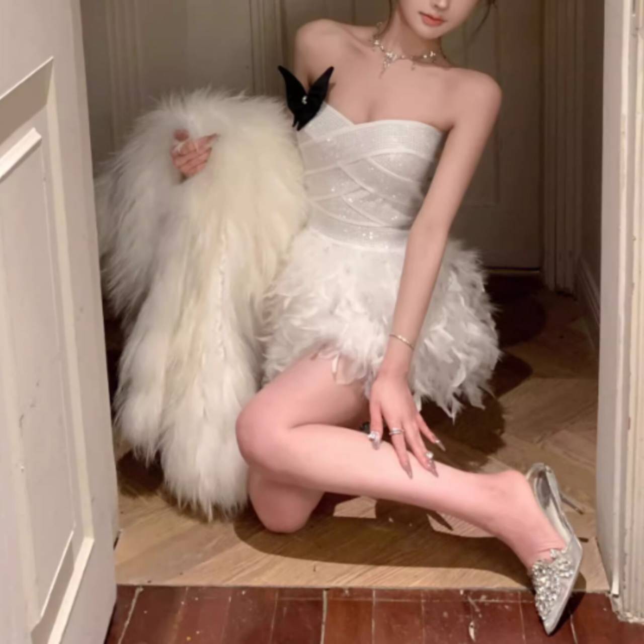 ALISA FEATHER MINI DRESS: PARTY SEQUIN COCKTAIL