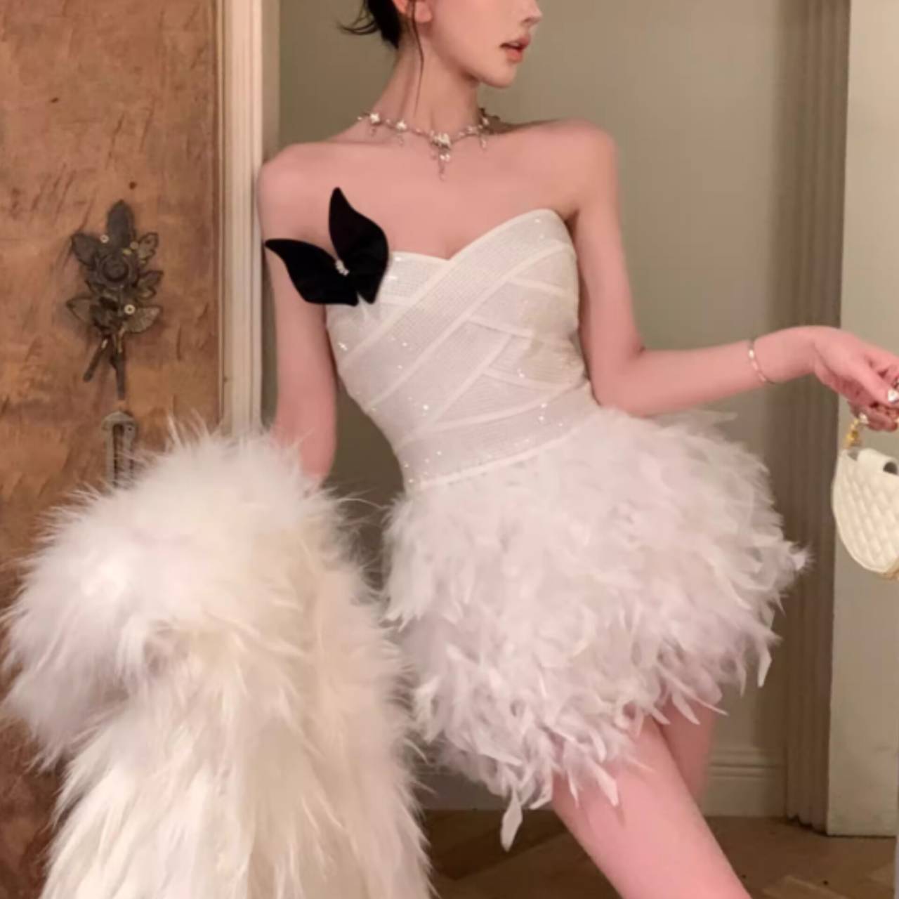 ALISA FEATHER MINI DRESS: PARTY SEQUIN COCKTAIL