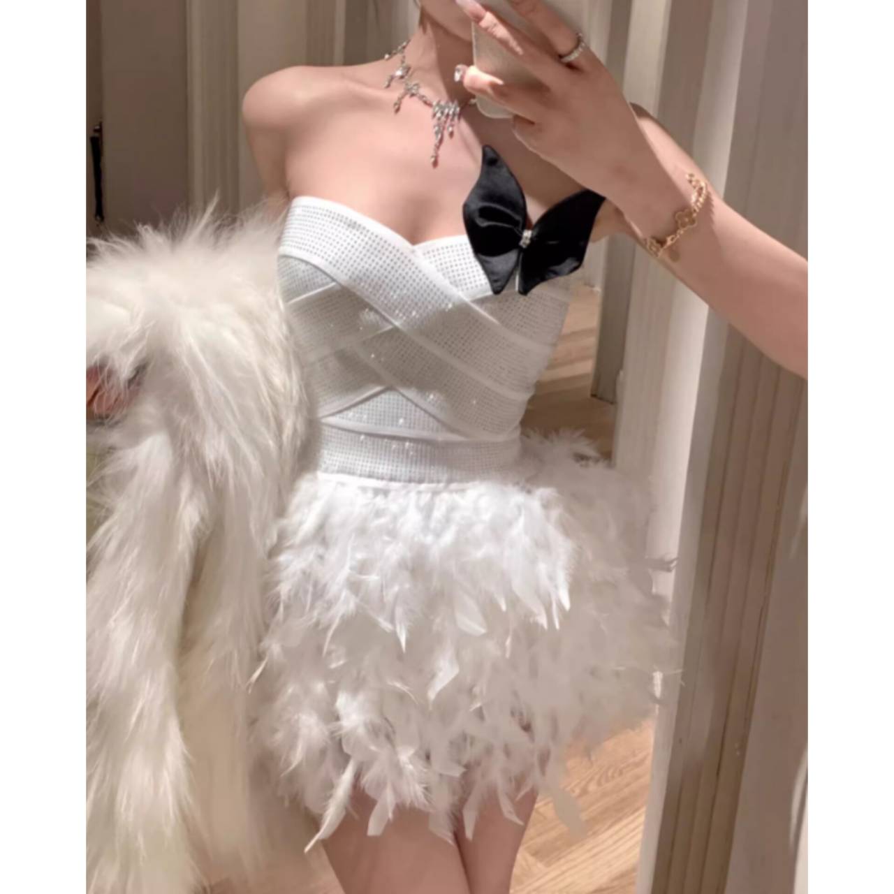 119896_0 ALISA FEATHER MINI DRESS: PARTY SEQUIN COCKTAIL