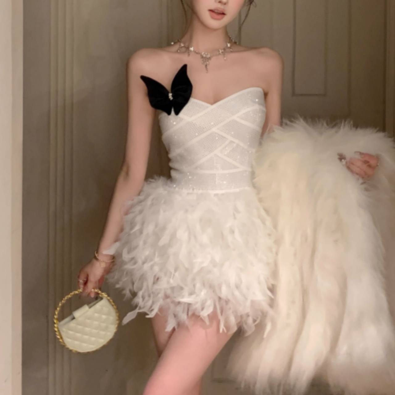 ALISA FEATHER MINI DRESS: PARTY SEQUIN COCKTAIL