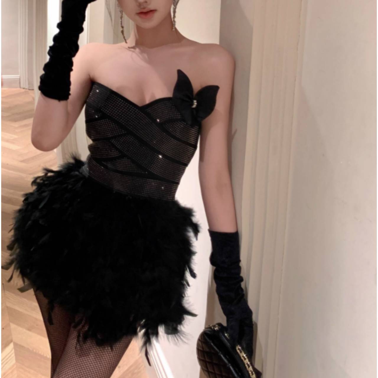 ALISA FEATHER MINI DRESS: PARTY SEQUIN COCKTAIL
