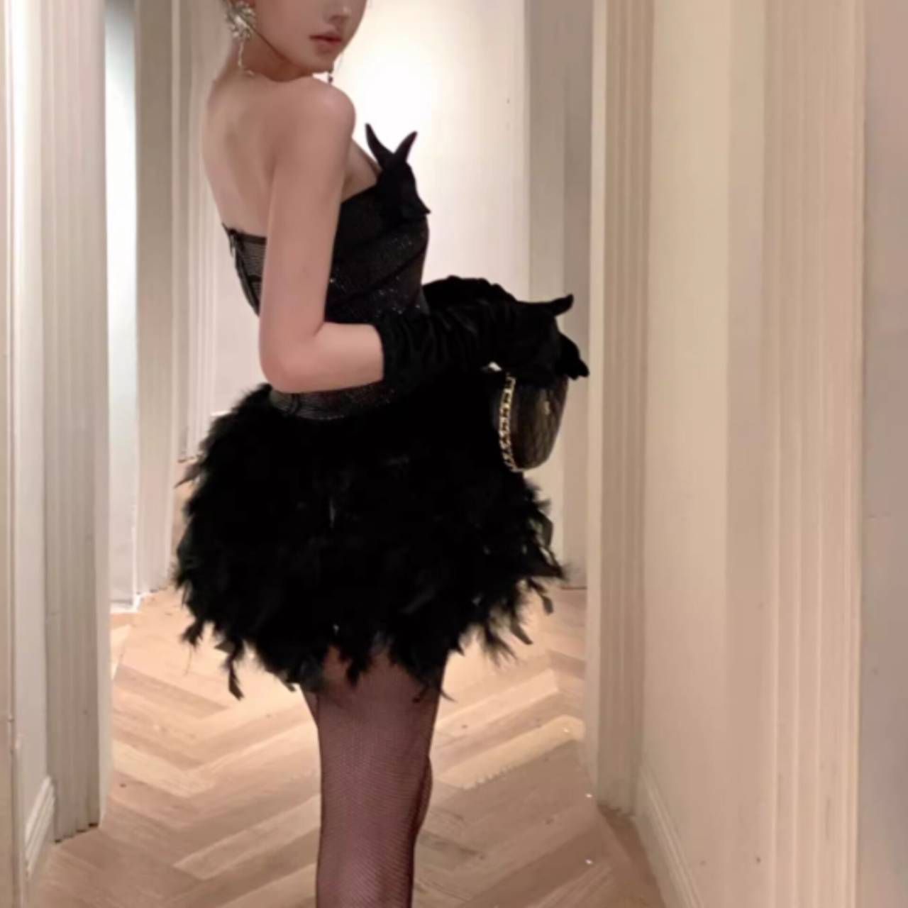 ALISA FEATHER MINI DRESS: PARTY SEQUIN COCKTAIL