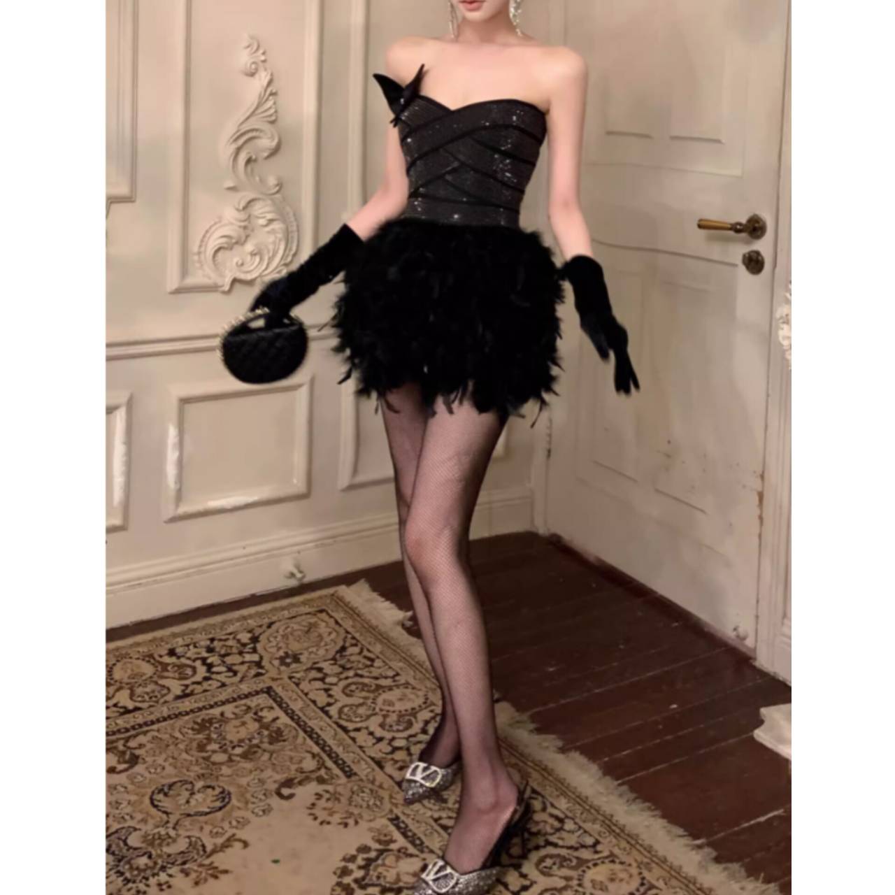 ALISA FEATHER MINI DRESS: PARTY SEQUIN COCKTAIL