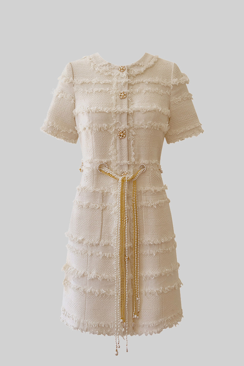 MARGUERITE PEARL TWEED MINI DRESS - BEIGE CHIC PARTY