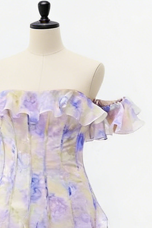 HELEN FLORAL FRILL OFF-SHOULDER MAXI DRESS BLUE