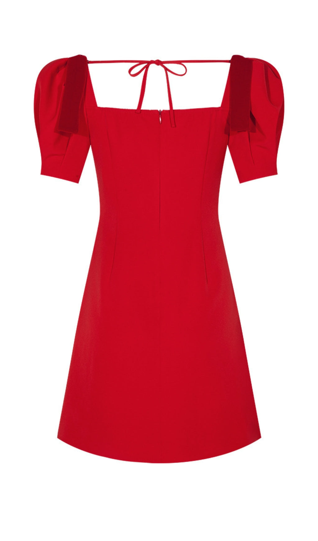 VELVET PUFF SLEEVE TIERED MINI DRESS RED