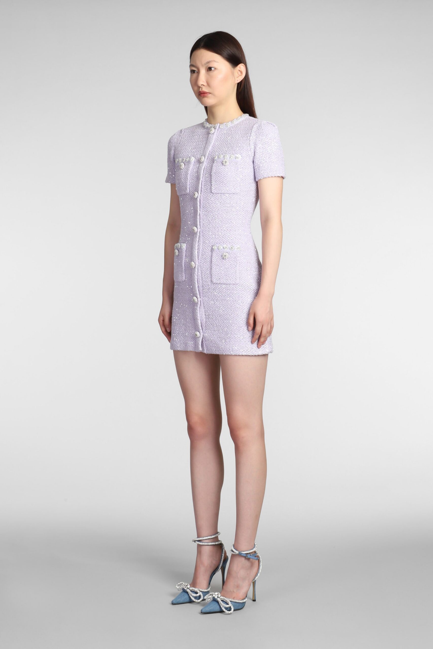 CRYSTAL LILAC MINI DRESS, BUTTON FRONT PARTY STYLE