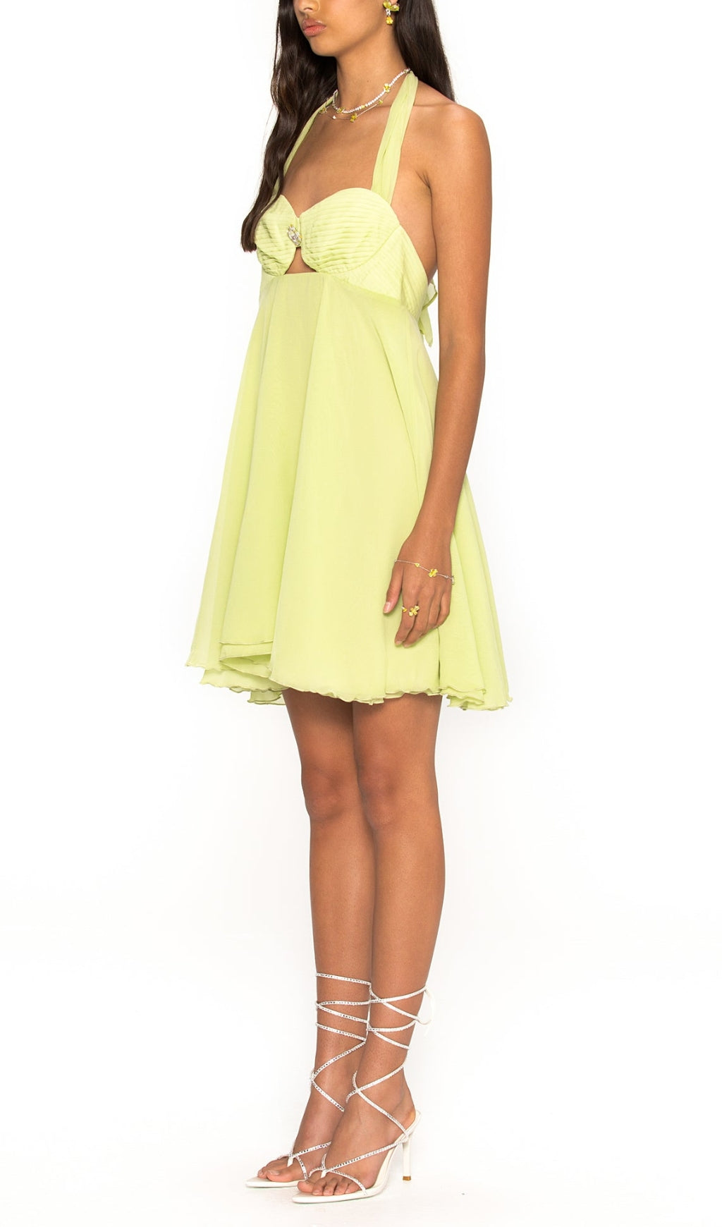 SLEEK PLEATED HALTER MINI DRESS IN GREEN