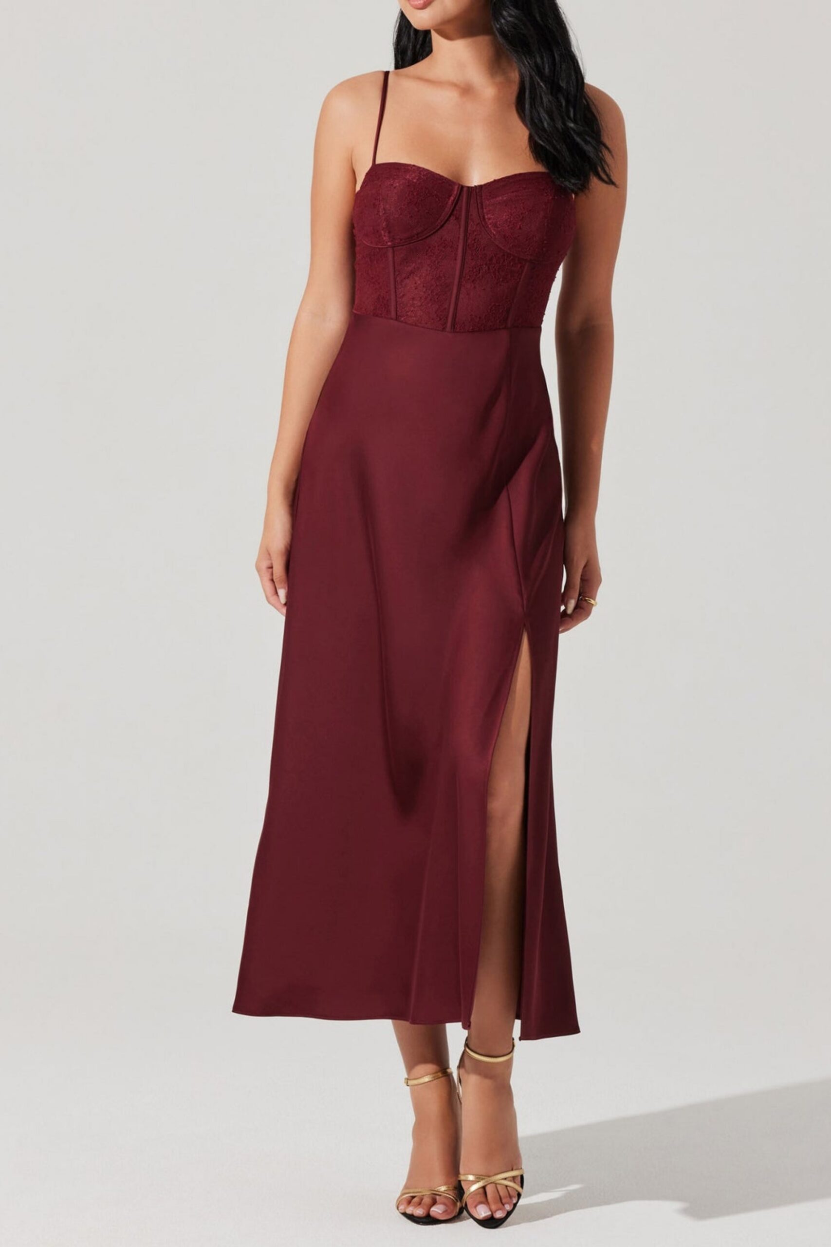 LACE BUSTIER MIDI DRESS FOR WEDDING GUEST