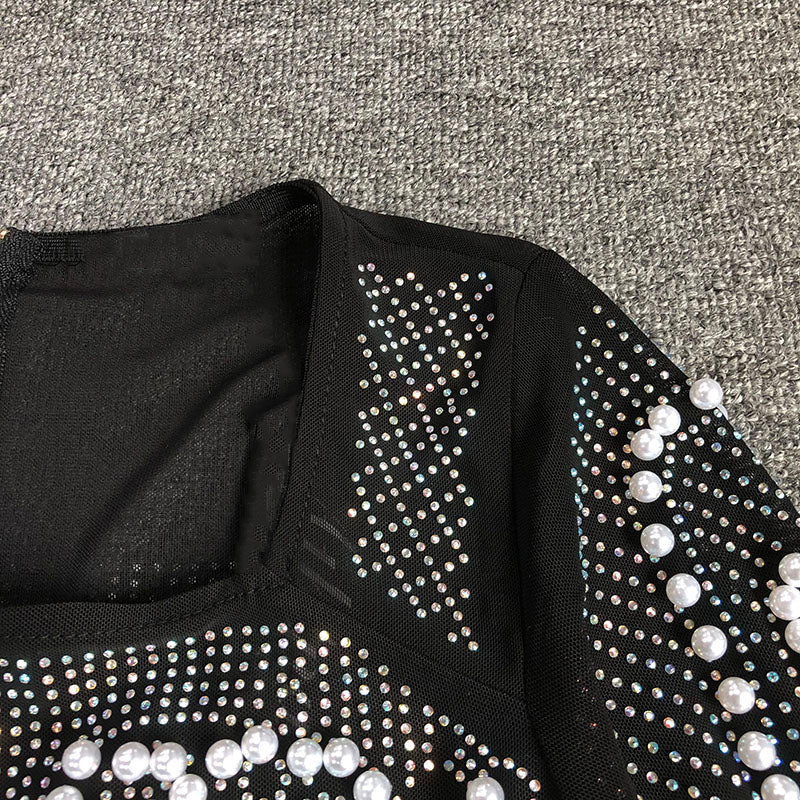 GLITTERING BEADED TWO-PIECE LONG SLEEVE DRESS SET