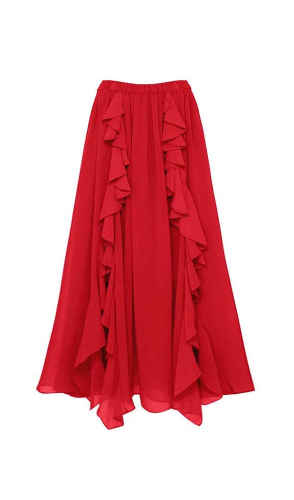DEEP V RED CUTOUT ONE PIECE SWIMSUIT SKIRT SET