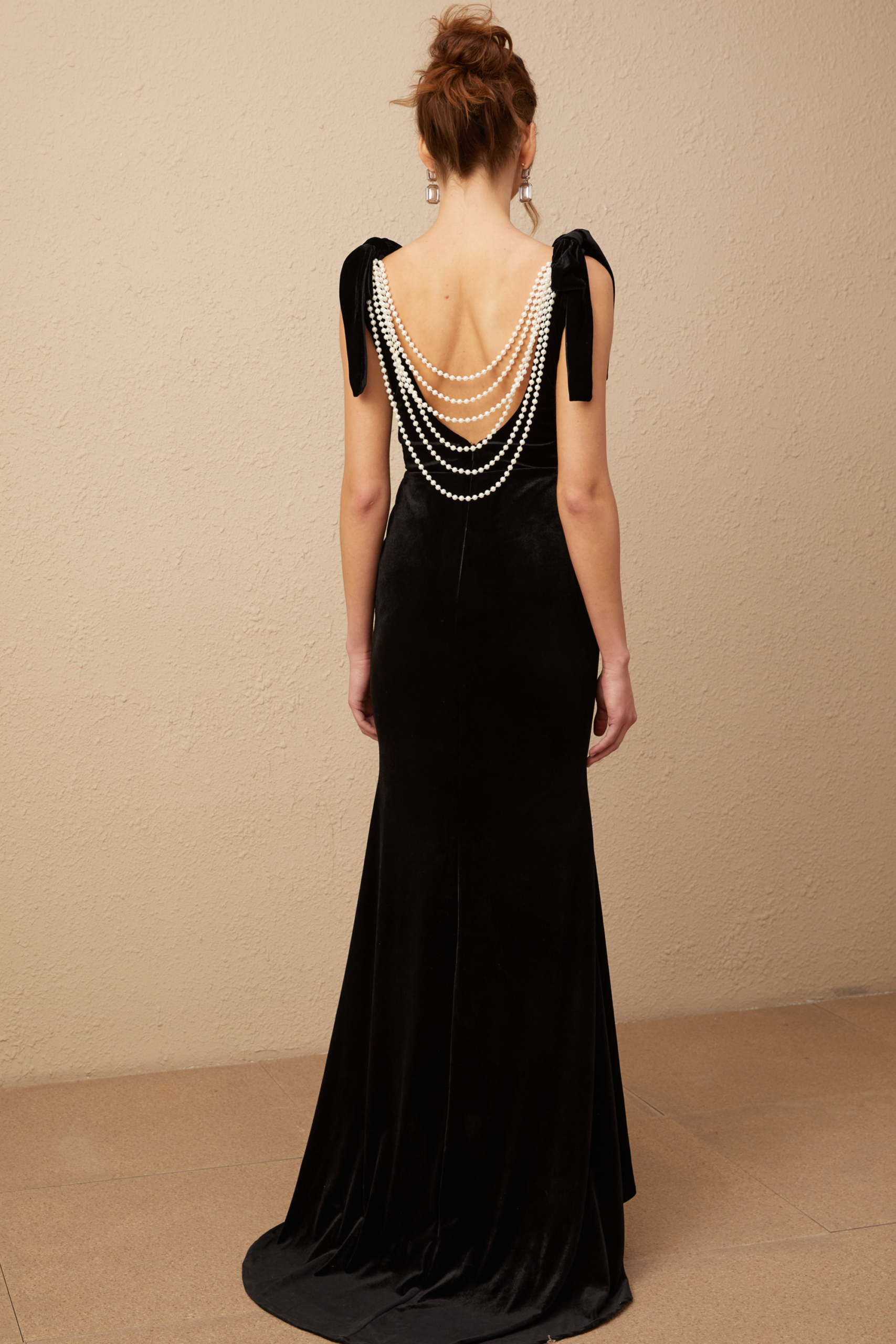 AUDREY VELVET MAXI DRESS, OPEN-BACK, EMBELLISHED