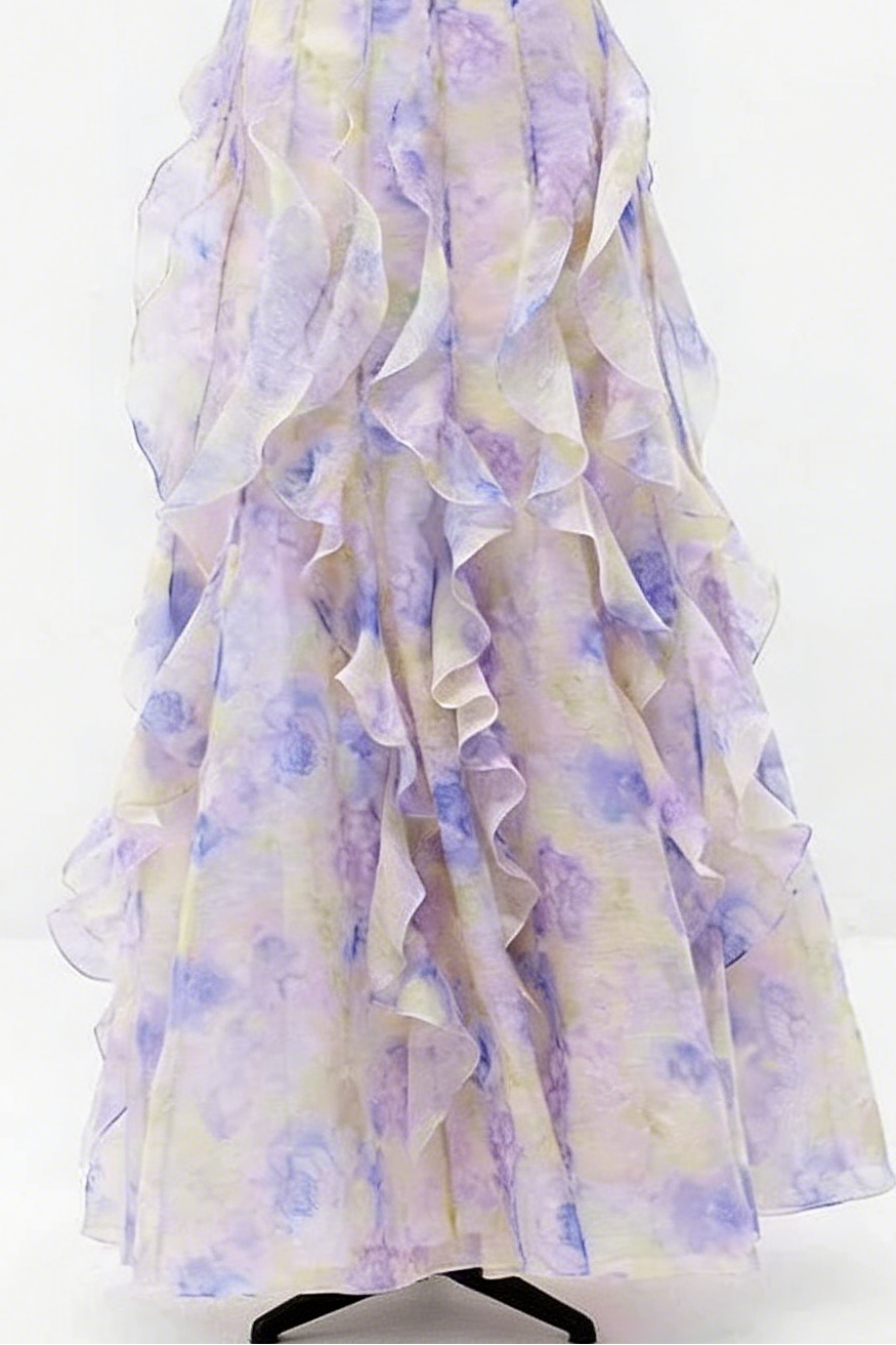 HELEN FLORAL FRILL OFF-SHOULDER MAXI DRESS BLUE