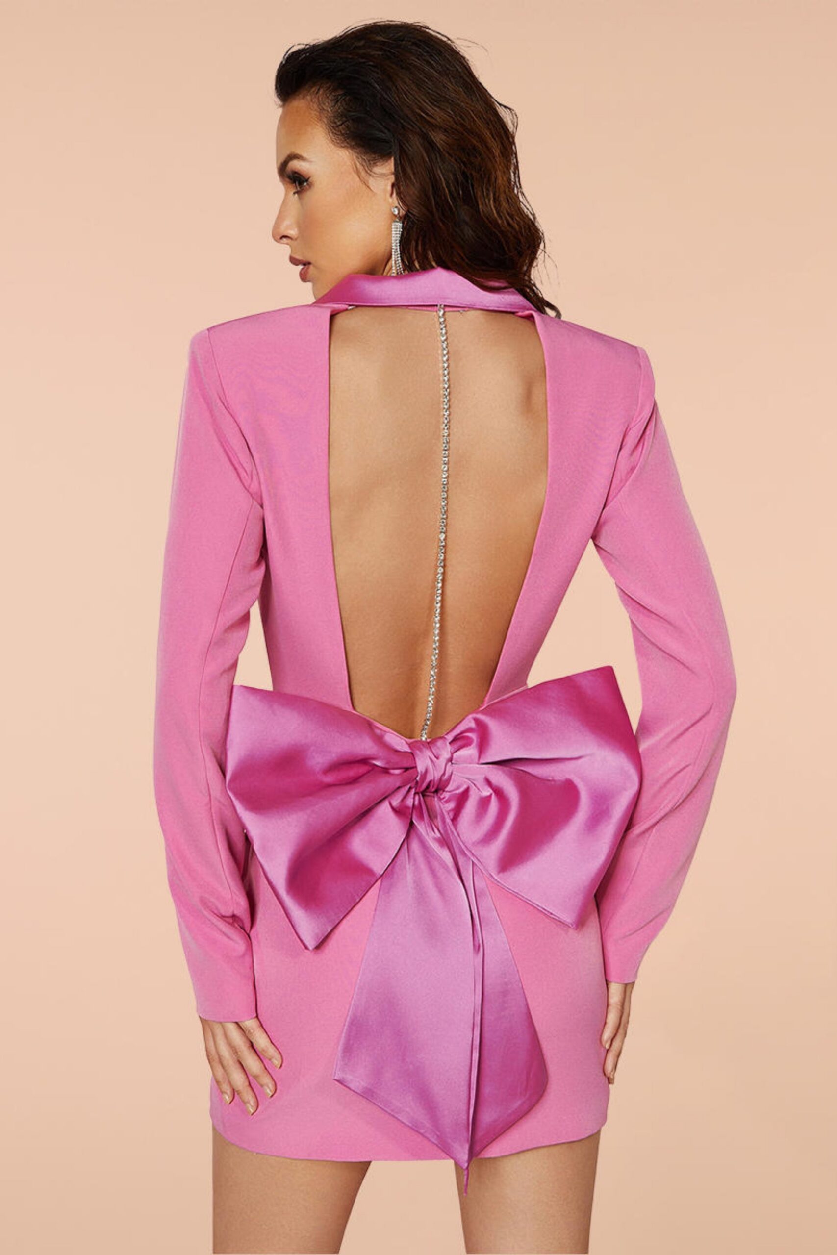 BACKLESS BOW MINI DRESS PINK PARTY