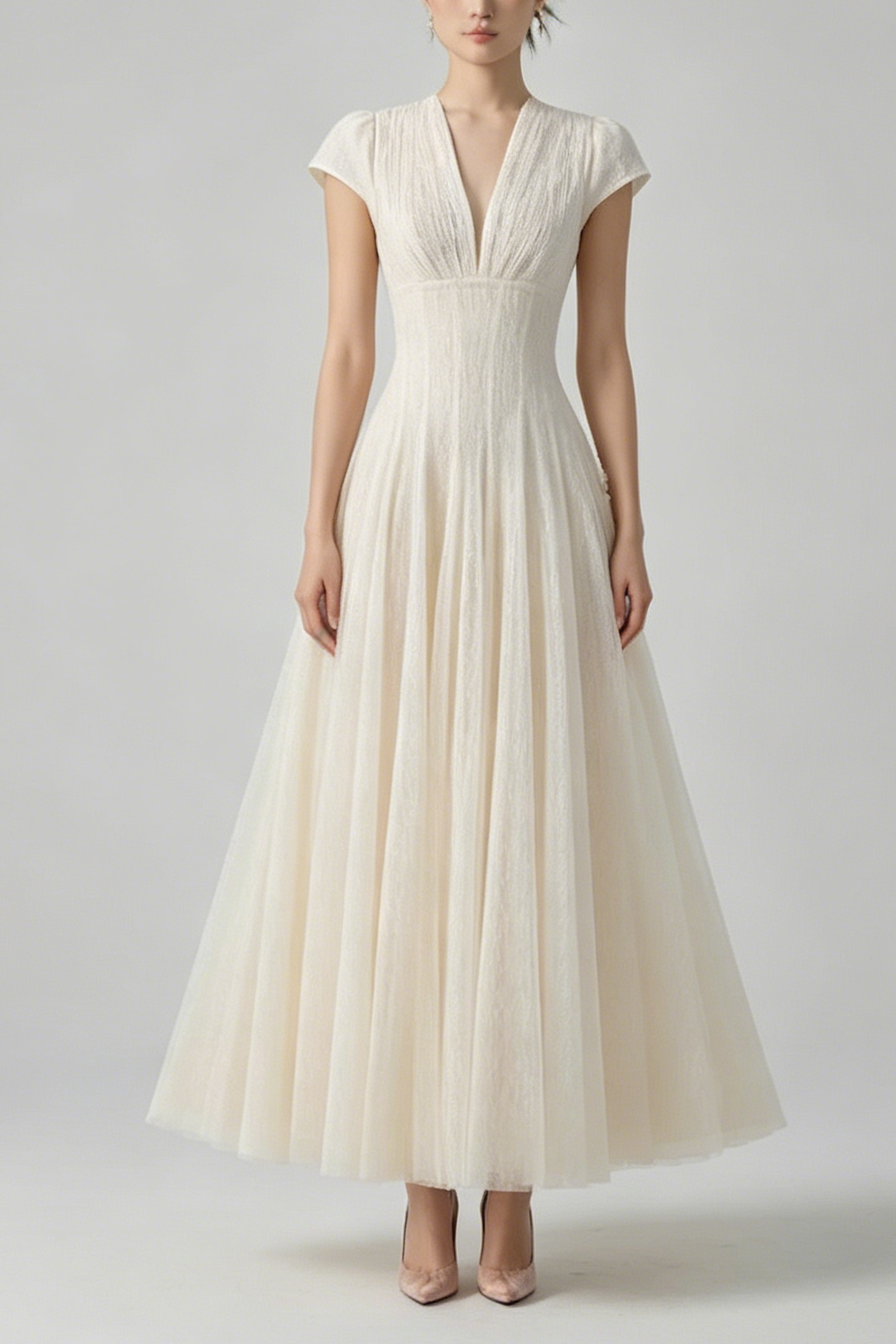 GLITTER TULLE V-NECK EMPIRE MAXI DRESS FOR EVENTS