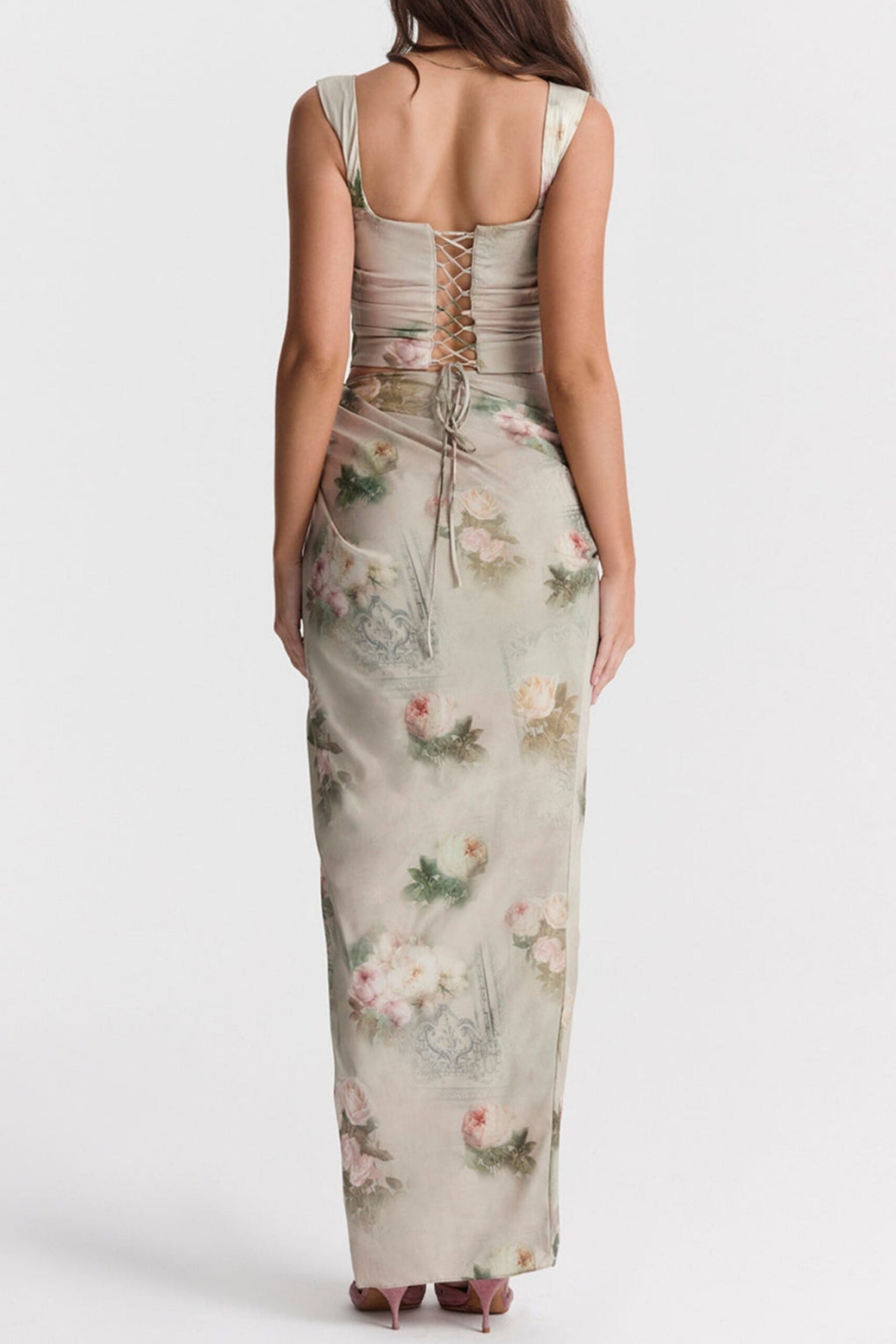 FLORAL MAXI TWO-PIECE SET, BOHO PARTY DRESS