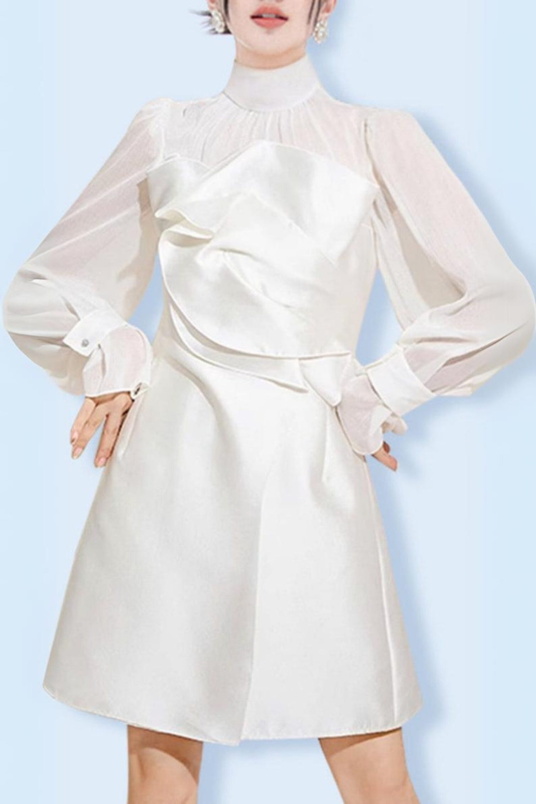 WHITE MESH LONG SLEEVE PARTY MINI DRESS