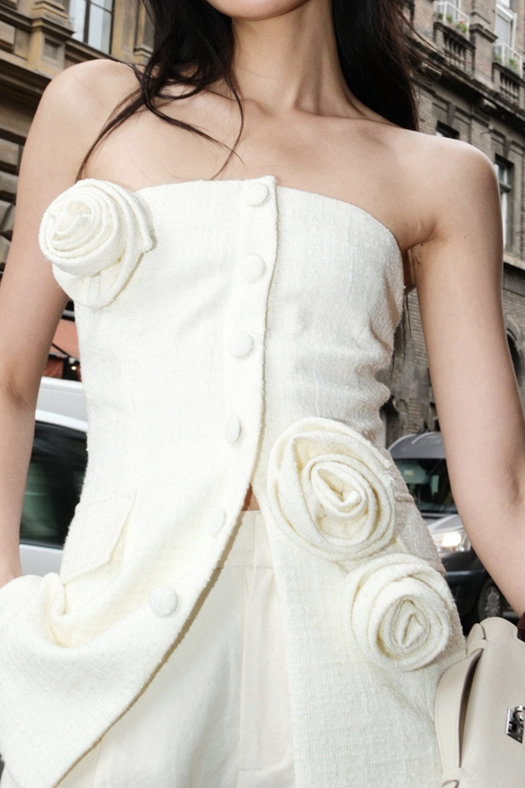 WOMEN'S WHITE FLOWER BUCKLE SET SUIT WEDDING